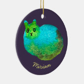 かわいい青い太った猫アートイラストレーション セラミックオーナメント (右)