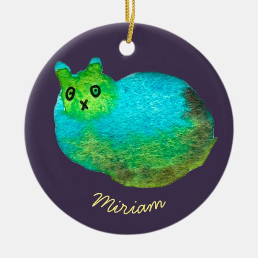 かわいい青い太った猫アートイラストレーション セラミックオーナメント (正面)