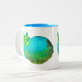 かわいい青い太った猫アートイラストレーション ツートーンマグカップ (正面左)