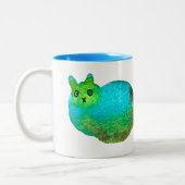 かわいい青い太った猫アートイラストレーション ツートーンマグカップ (左)
