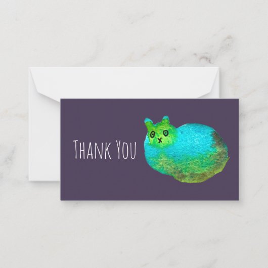 かわいい青い太った猫アートイラストレーション ノートカード (正面)