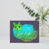 かわいい青い太った猫アートイラストレーション ポストカード (スタンド正面)