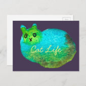 かわいい青い太った猫アートイラストレーション ポストカード (正面/裏面)