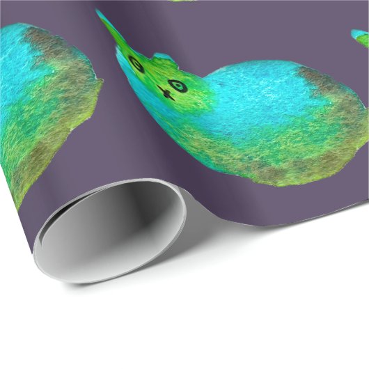 かわいい青い太った猫アートイラストレーション ラッピングペーパー (ロールコーナー)