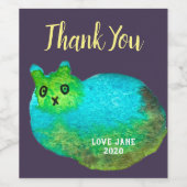 かわいい青い太った猫アートイラストレーション ワインラベル (シングルラベル)