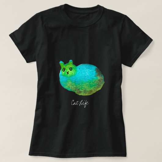 かわいい青い太った猫アートイラストレーション Tシャツ (デザイン正面)