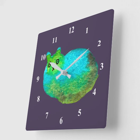 かわいい青い太った猫芸術 スクエア壁時計 (傾斜)