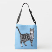 かわいい青い女の子タビー猫ハンドバッグ クロスボディバッグ (裏面)