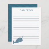 かわいい青い子ども達パーソナライズされたが並ぶ サンキューカード (正面/裏面)