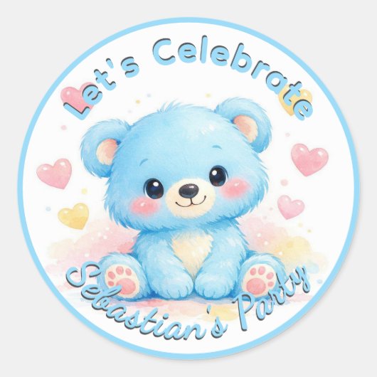 かわいい青い子グマの誕生日 ラウンドシール (正面)