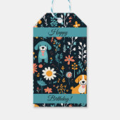 かわいい青い子犬のカスタマイズ花 ギフトタグ (正面)