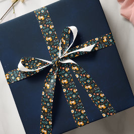 かわいい青い子犬の花 サテンリボン