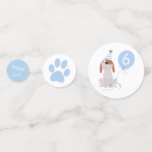 かわいい青い子犬の誕生日パーティー コンフェッティ (正面)