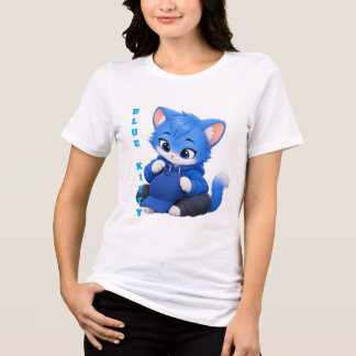 かわいい青い子猫Tシャツ、青い男の子猫パーカー トライブレンドTシャツ