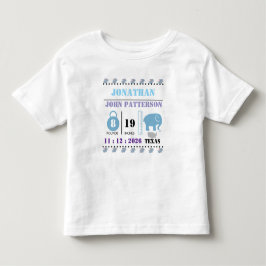 かわいい青い子象の誕生お知らせ トドラーTシャツ