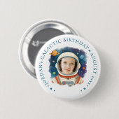 かわいい青い宇宙飛行士の宇宙銀河の写真  缶バッジ (正面&裏面)