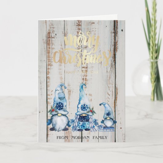 かわいい青い小人たちによるクリスマス シーズンカード (正面)