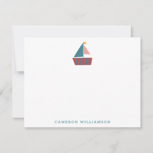 かわいい青い帆船航文パーソナライズされた具 サンキューカード (正面)