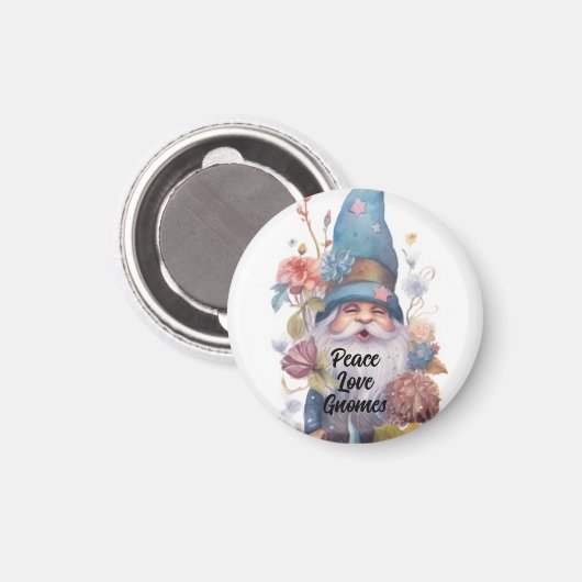 かわいい青い帽子の小人 Peace Love Gnomes マグネット (正面/裏面)