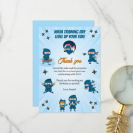 かわいい青い忍者チーム 男子 誕生日パーティー サンキューカード