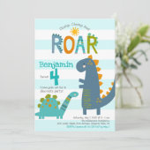 かわいい青い恐竜が踏みつぶす!かじる!咆哮する!男子誕生日 招待状 (スタンド正面)