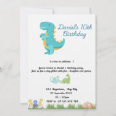 かわいい青い恐竜のテーマ 招待状 (正面)