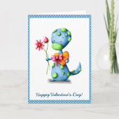 かわいい青い恐竜のバレンタインデー カード (正面)