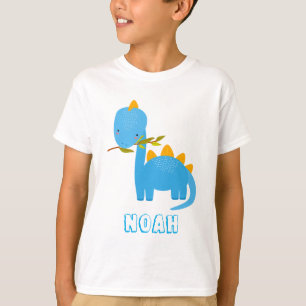 かわいい青い恐竜の名前をカスタムするの少年Tシャツ Tシャツ