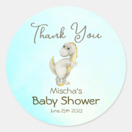 かわいい青い恐竜の男の子の赤ちゃんシャワーありがとう ラウンドシール