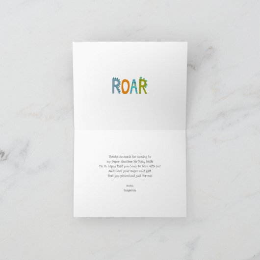 かわいい青い恐竜 カワイイ ファンシー 男の子 誕生日 サンキューカード (内部)