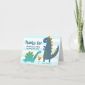 かわいい青い恐竜 カワイイ ファンシー 男の子 誕生日 サンキューカード (正面)
