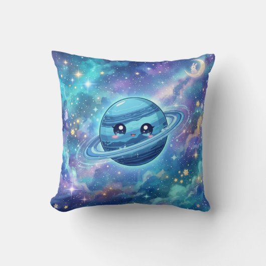 かわいい青い惑星のギャラクシー枕 クッション (正面)