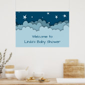 かわいい青い星と雲ベビーシャワーへようこそ ポスター (キッチン)