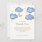 かわいい青い月の星きらめく赤ちゃんシャワー サンキューカード (正面)