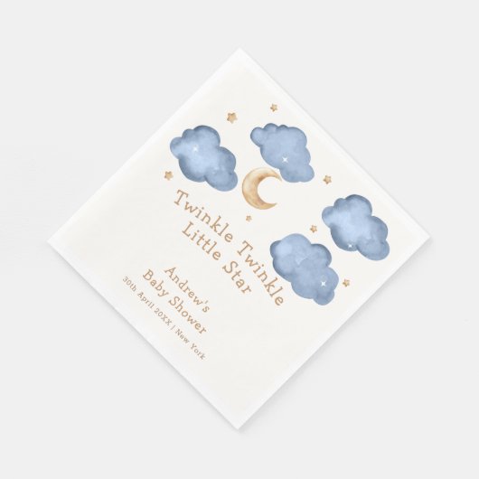 かわいい青い月の星きらめく赤ちゃんシャワー スタンダードランチョンナプキン (角)