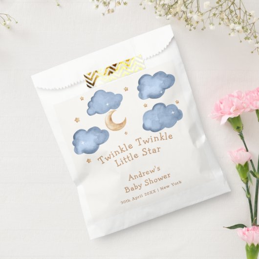 かわいい青い月の星きらめく赤ちゃんシャワー フェイバーバッグ (封をした状態)