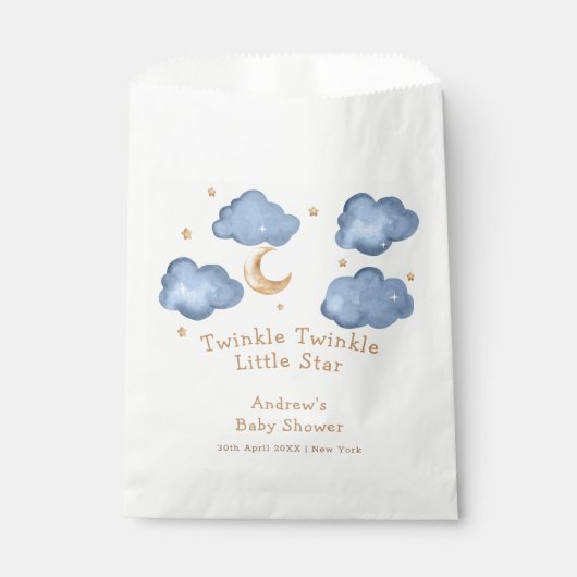 かわいい青い月の星きらめく赤ちゃんシャワー フェイバーバッグ (正面)