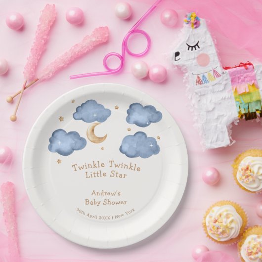 かわいい青い月の星きらめく赤ちゃんシャワー ペーパープレート (パーティー)