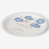 かわいい青い月の星きらめく赤ちゃんシャワー ペーパープレート (アングル)