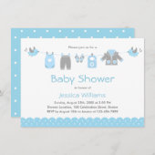 かわいい青い服 |男の子の赤ちゃんシャワー招待状 招待状 (正面/裏面)