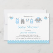 かわいい青い服 |男の子の赤ちゃんシャワー招待状 招待状 (正面)