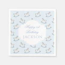 かわいい青い木製の馬のおもちゃボホハッピーバースデー少年