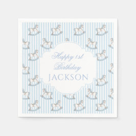 かわいい青い木製の馬のおもちゃボホハッピーバースデー少年 スタンダードカクテルナプキン