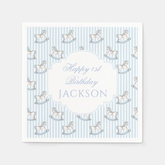 かわいい青い木製の馬のおもちゃボホハッピーバースデー少年 スタンダードカクテルナプキン (正面)