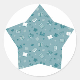 かわいい青い本読と星の模様 ラウンドシール