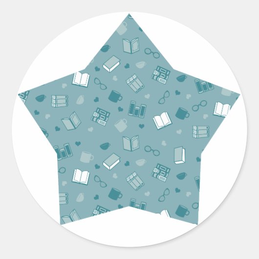 かわいい青い本読と星の模様 ラウンドシール (正面)