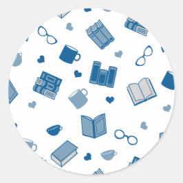 かわいい青い本読と模様 ラウンドシール