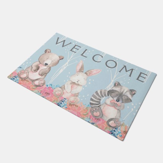 かわいい青い森林動物 ドアマット (アングル)