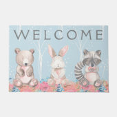 かわいい青い森林動物 ドアマット (正面)