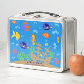 かわいい青い水中カラフル魚新学期 メタルランチボックス (インサイチュ)